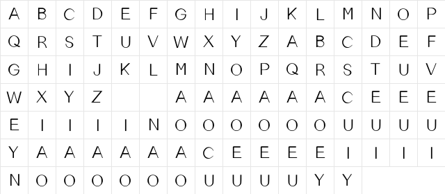 EMELIAN Regular  glyph index