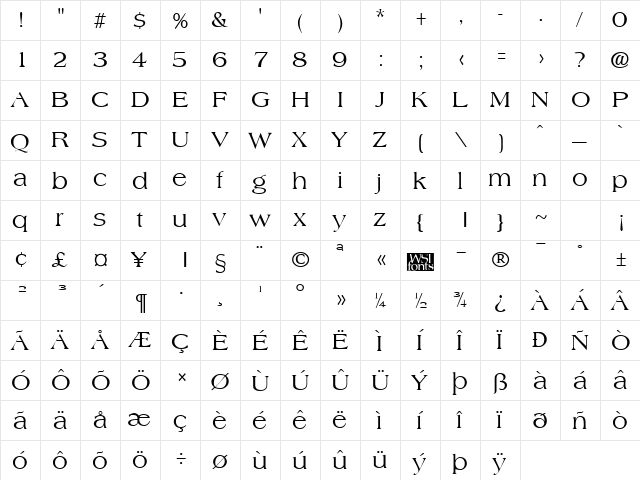 Amphion Regular  glyph index