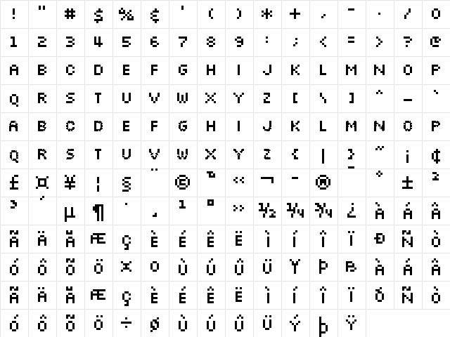 UF Silkscreen Remix E Regular  glyph index