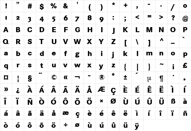 Corporate S Expert BQ Bold  glyph index