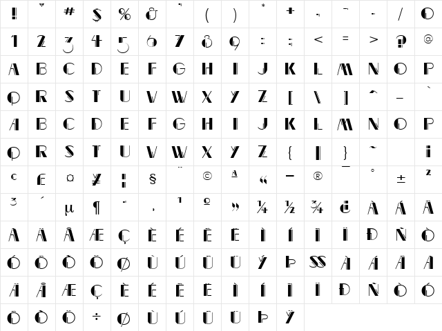 GE Milieu Caps Regular  glyph index