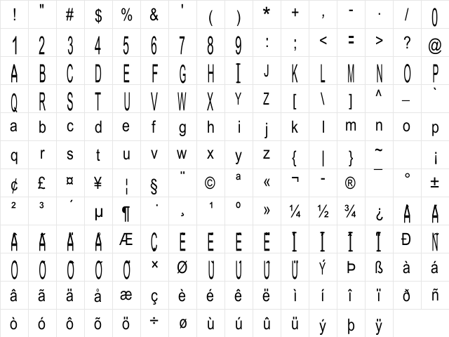 Julia Special Font H Regular  glyph index