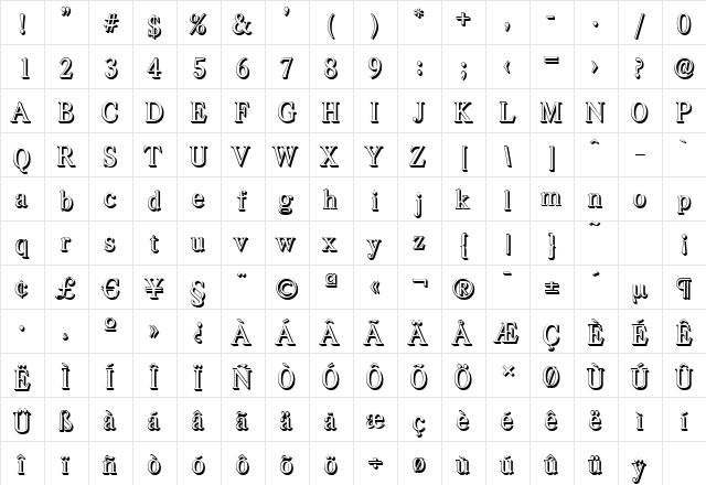 CasadShadow Regular  glyph index