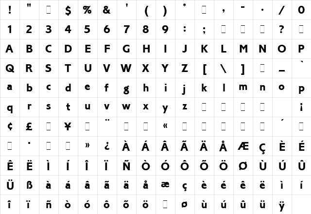 Corinthian Bold Regular  glyph index