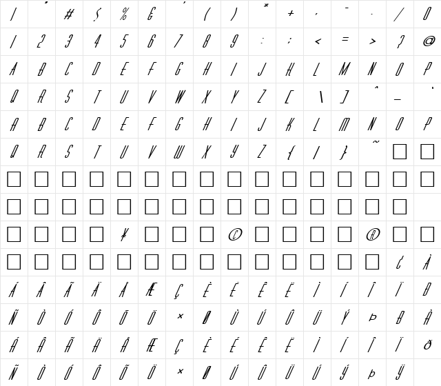 FZ BASIC 40 ITALIC Normal  glyph index