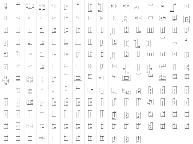 Tutor Outline Regular  glyph index