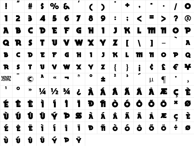 Becker Black NF Regular  glyph index