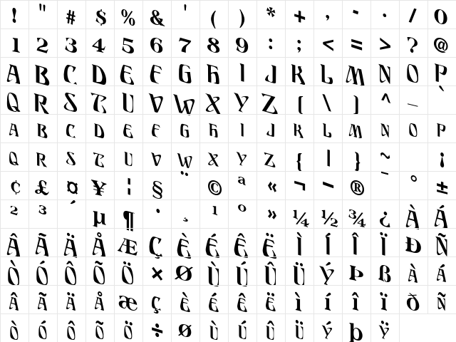 Dis Regular  glyph index