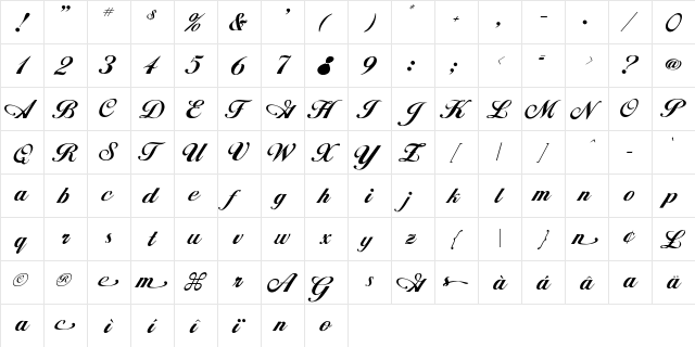 Alicia Regular  glyph index