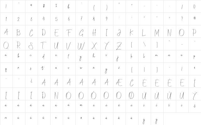 opyright (c) 2018 by Zulkhairi Lettering. All rights reserved. Regular  glyph index