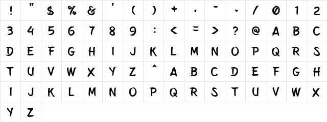 Belepotan Regular  glyph index