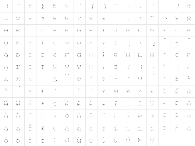 BPdotsUnicase Light  glyph index