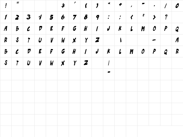 Roof runners active Italic  glyph index