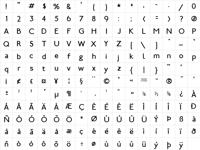 Subway - London Regular  glyph index