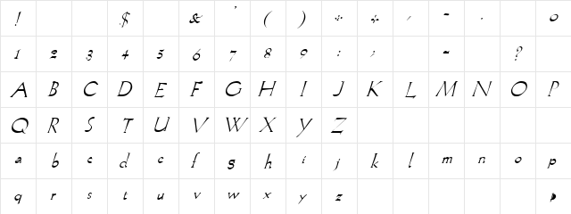 Lilith Italic  glyph index