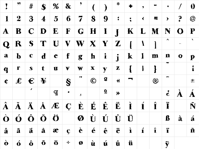 BaskerOldRandom-Heavy Regular  glyph index