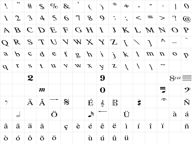 Tempo Font Wd Extreme Lefti Regular  glyph index