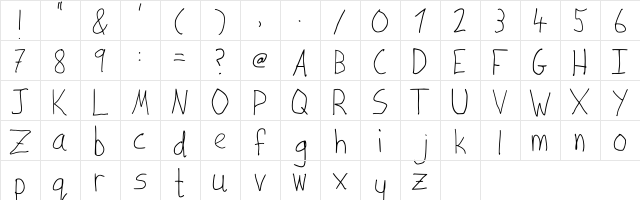 Joshs Handwriting Regular  glyph index