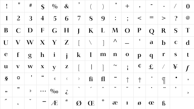 JardineBold Regular  glyph index