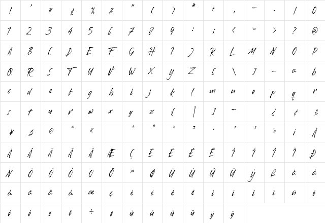 Romantika Hidup Regular  glyph index