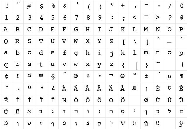 Ariela Plain  glyph index