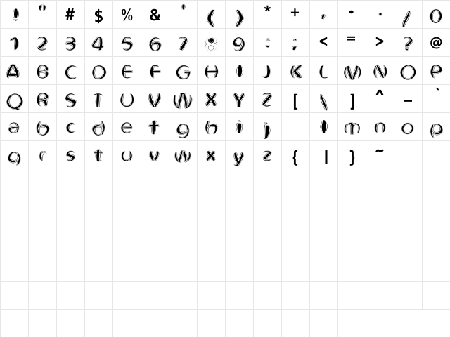 Obtunde Bold Regular  glyph index