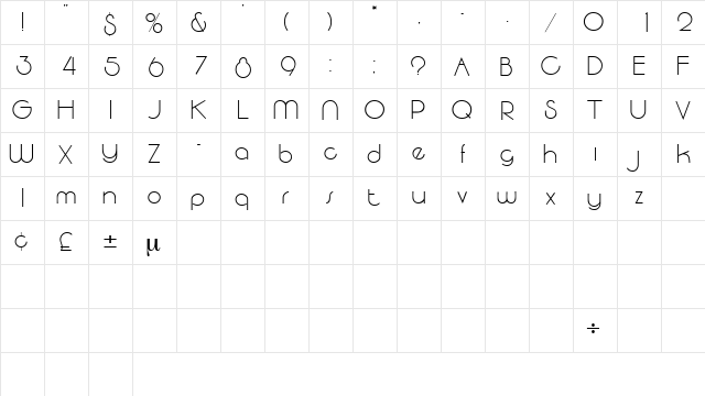 SpatsSSK Regular  glyph index