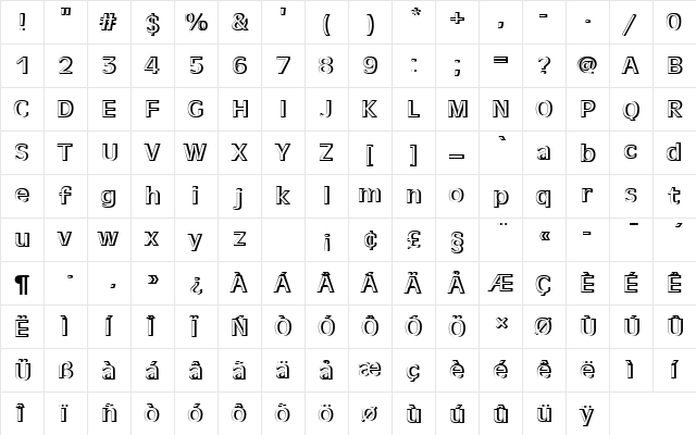 AntiqueOliTRegRe1 Regular  glyph index