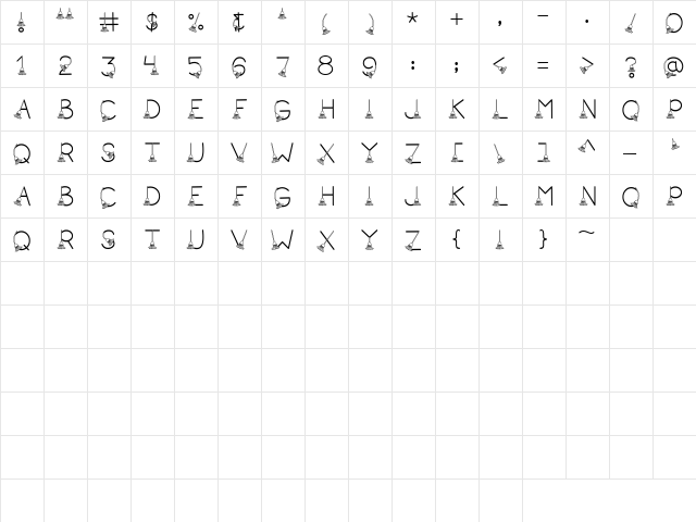LD Broom Regular  glyph index