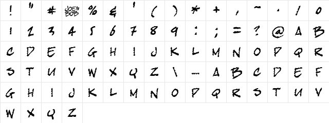 bobTag Regular  glyph index