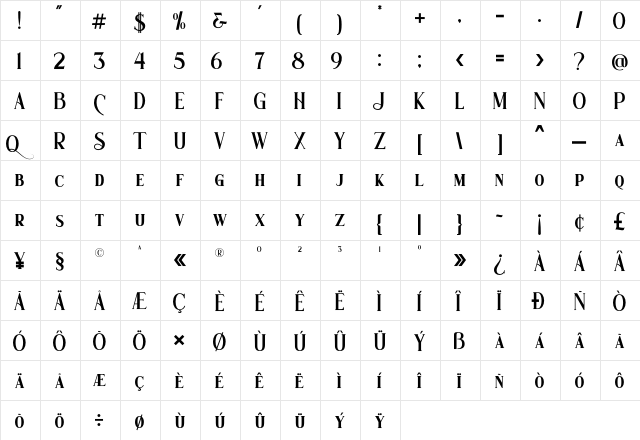 Wishleman Regular  glyph index