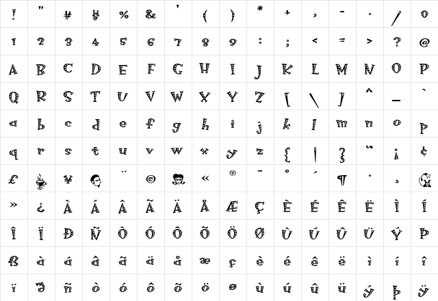 HotsyTotsy Rocksie-MvB  glyph index