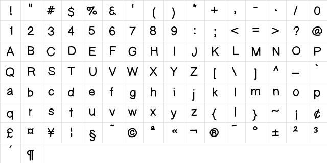 KaoriGelBold Bold  glyph index