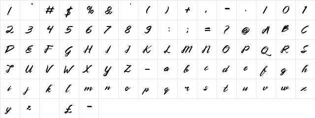 Queenata Regular  glyph index