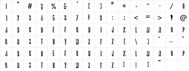 Narrow Shadow 2 Regular  glyph index