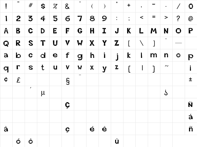 Beatsville Regu Regular  glyph index