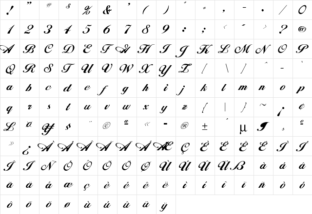 Hancock Regular  glyph index