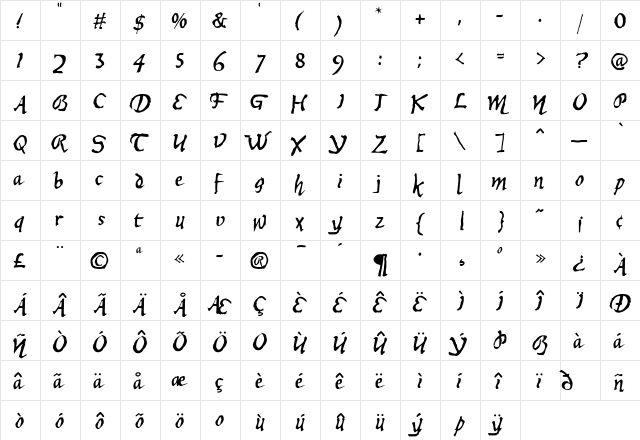 Ashtray Regular  glyph index