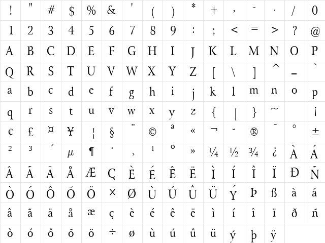Array Thin Normal  glyph index