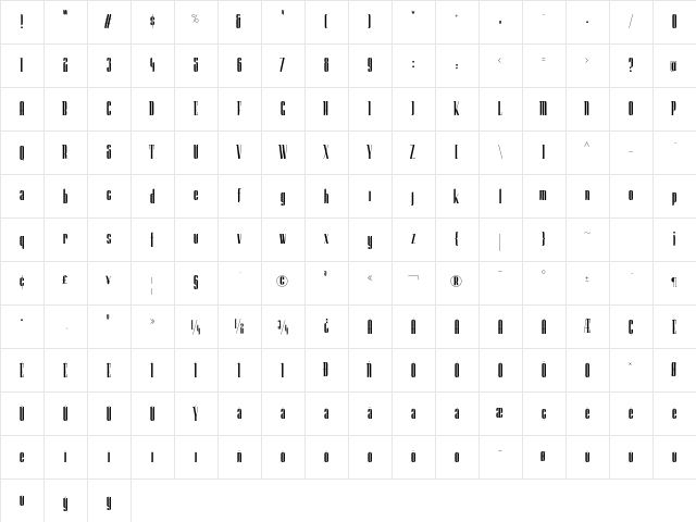 Granfondo Bold Condensed  glyph index