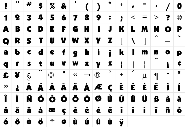 Kabel Ultra  glyph index