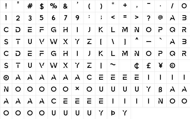 Zeniq Nano Regular  glyph index