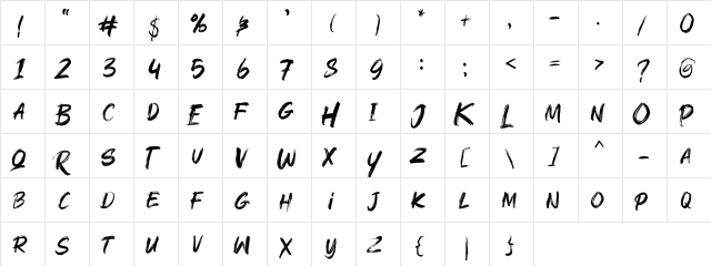 Rushink DEMO Regular  glyph index