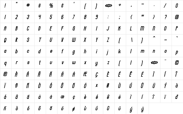 Everyday Formula Gaunt Sway Regular  glyph index