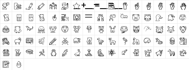PhonicsAnimals2 Regular  glyph index