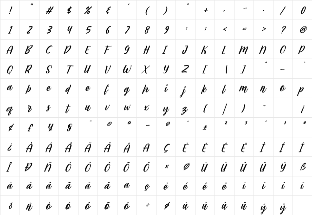 Amatemora Italic Regular  glyph index