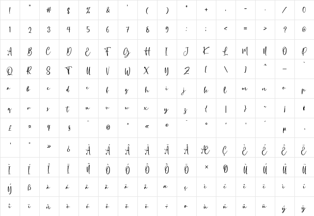 Mallorist Regular  glyph index
