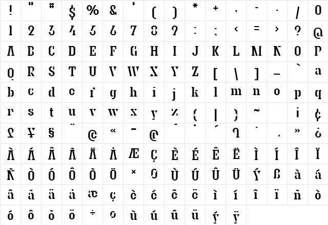 GraniteSemiStencil Regular  glyph index