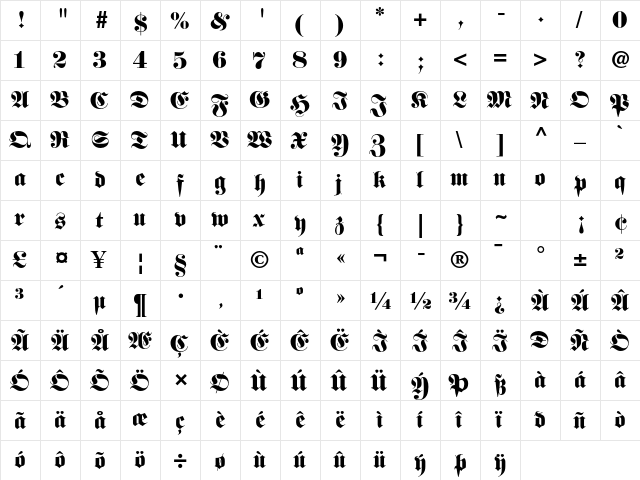 Fette Fraktur LT Std Regular  glyph index