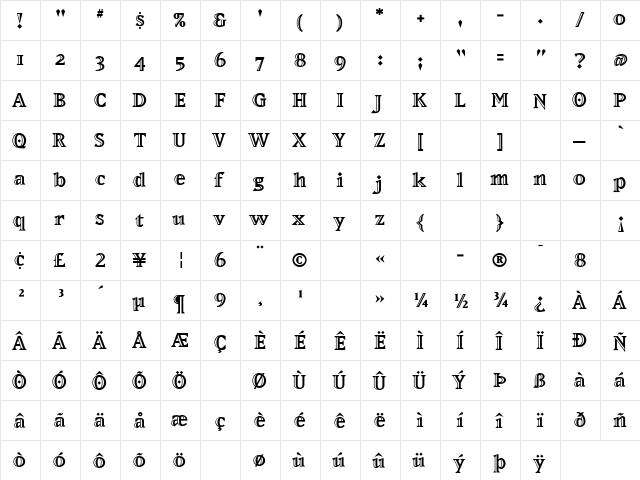 MatrixInline-ExtraBold Extra Bold  glyph index